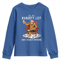 Funny Bigfoot Christmas Youth Sweatshirt On The Naughty List And I Regret Nothing - Wonder Print Shop
