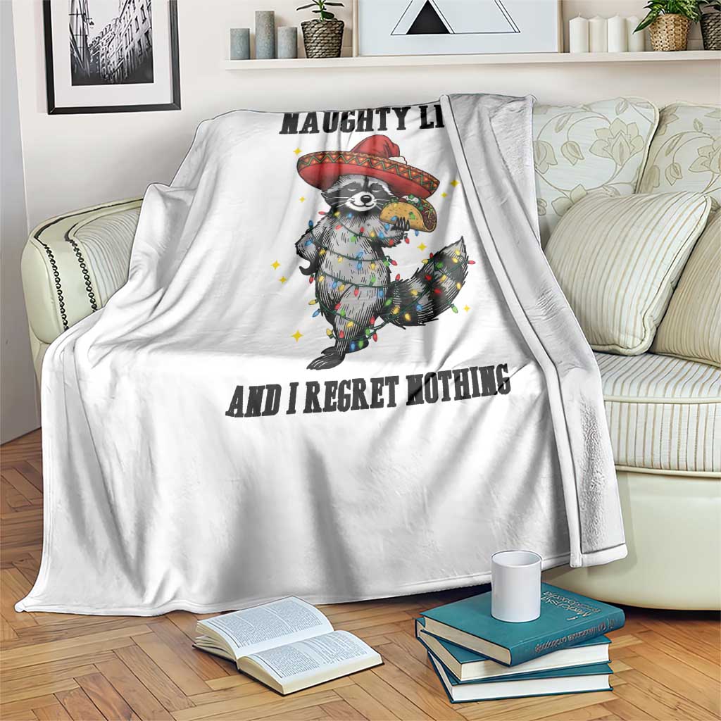 Funny Mexican Racoon Taco Christmas Throw Blanket On The Naughty List And I Regret Nothing - Wonder Print Shop