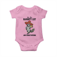 Funny Mexican Racoon Taco Christmas Baby Onesie On The Naughty List And I Regret Nothing - Wonder Print Shop