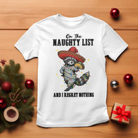 Funny Mexican Racoon Taco Christmas T Shirt On The Naughty List And I Regret Nothing - Wonder Print Shop