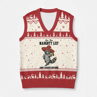 Funny Mexican Racoon Taco Xmas V-Neck Knit Sweater Vest On The Naughty List And I Regret Nothing - Wonder Print Shop