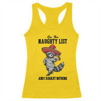 Funny Mexican Racoon Taco Christmas Racerback Tank Top On The Naughty List And I Regret Nothing - Wonder Print Shop