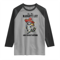 Funny Mexican Racoon Taco Christmas Raglan Shirt On The Naughty List And I Regret Nothing - Wonder Print Shop