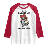 Funny Mexican Racoon Taco Christmas Raglan Shirt On The Naughty List And I Regret Nothing - Wonder Print Shop