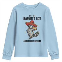 Funny Mexican Racoon Taco Christmas Youth Sweatshirt On The Naughty List And I Regret Nothing - Wonder Print Shop