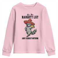 Funny Mexican Racoon Taco Christmas Youth Sweatshirt On The Naughty List And I Regret Nothing - Wonder Print Shop