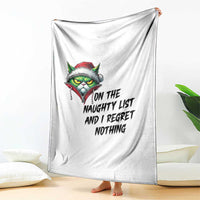 Funny Cat Green Christmas Throw Blanket On The Naughty List And I Regret Nothing - Wonder Print Shop