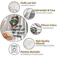 Funny Cat Green Christmas Throw Blanket On The Naughty List And I Regret Nothing - Wonder Print Shop