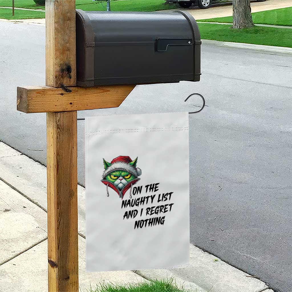 Funny Cat Green Christmas Garden Flag On The Naughty List And I Regret Nothing - Wonder Print Shop