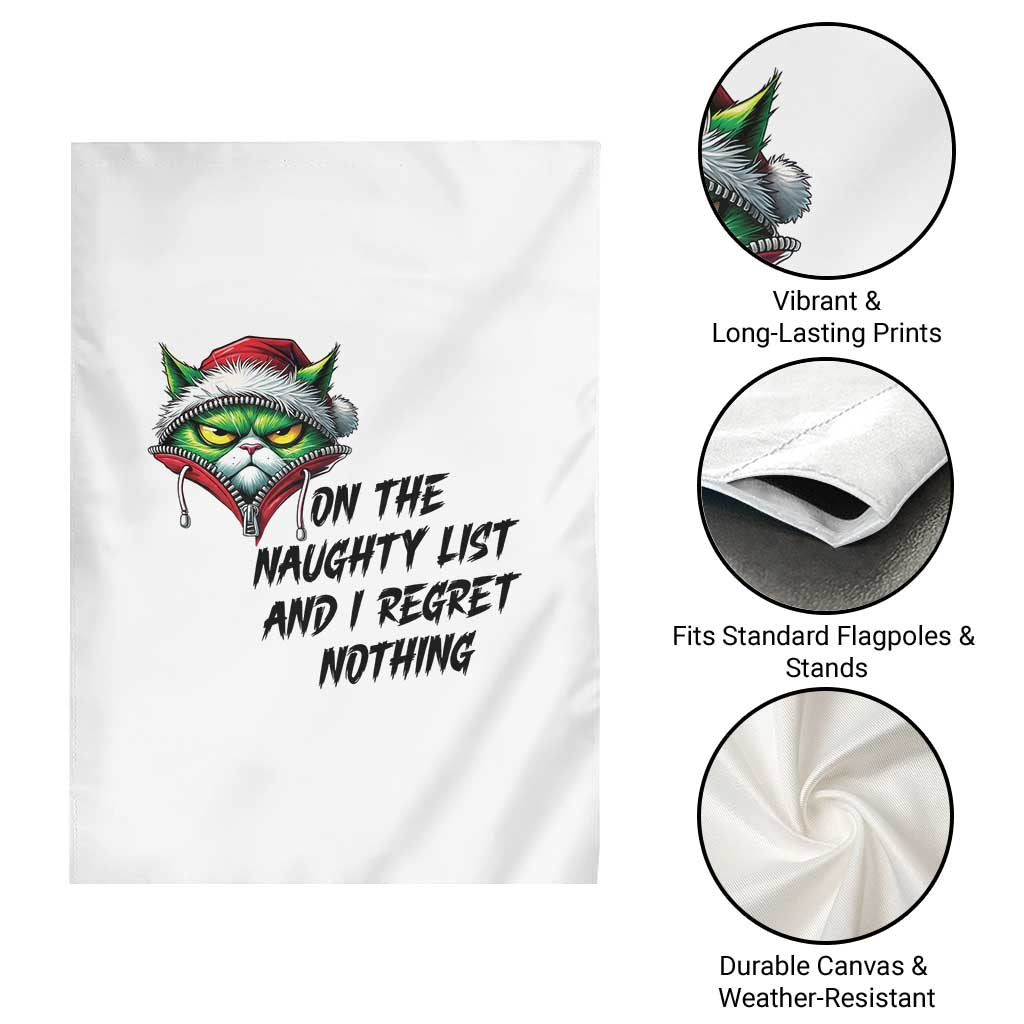 Funny Cat Green Christmas Garden Flag On The Naughty List And I Regret Nothing - Wonder Print Shop
