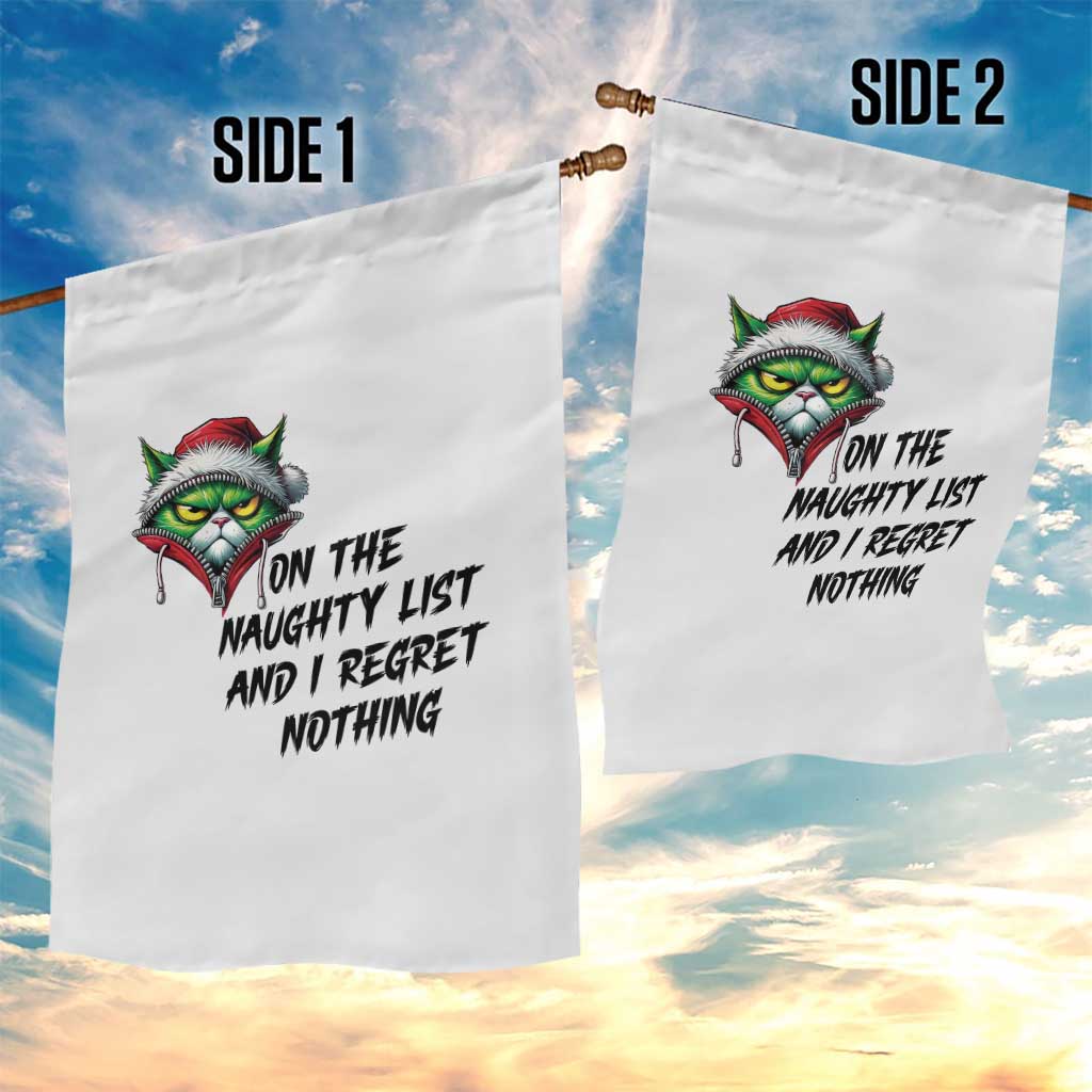 Funny Cat Green Christmas Garden Flag On The Naughty List And I Regret Nothing - Wonder Print Shop