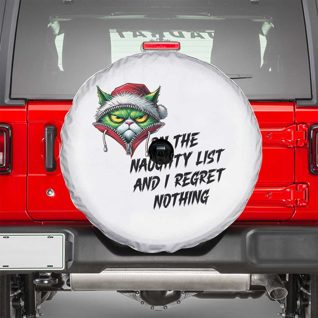 Funny Cat Green Christmas Spare Tire Cover On The Naughty List And I Regret Nothing - Wonder Print Shop