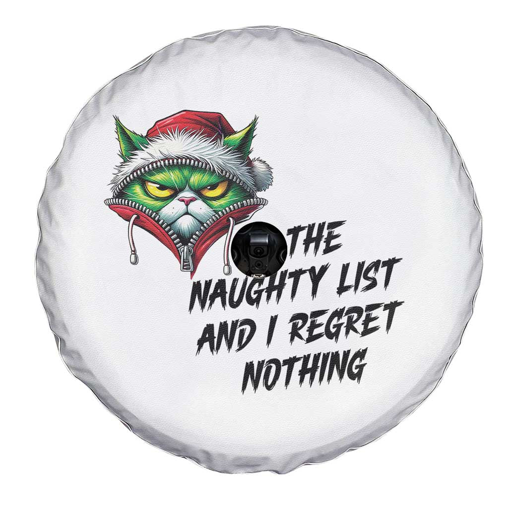 Funny Cat Green Christmas Spare Tire Cover On The Naughty List And I Regret Nothing - Wonder Print Shop