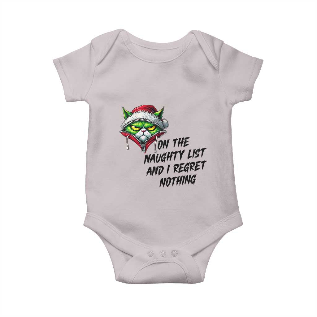 Funny Cat Green Christmas Baby Onesie On The Naughty List And I Regret Nothing - Wonder Print Shop