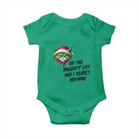 Funny Cat Green Christmas Baby Onesie On The Naughty List And I Regret Nothing - Wonder Print Shop