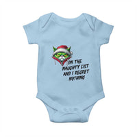 Funny Cat Green Christmas Baby Onesie On The Naughty List And I Regret Nothing - Wonder Print Shop