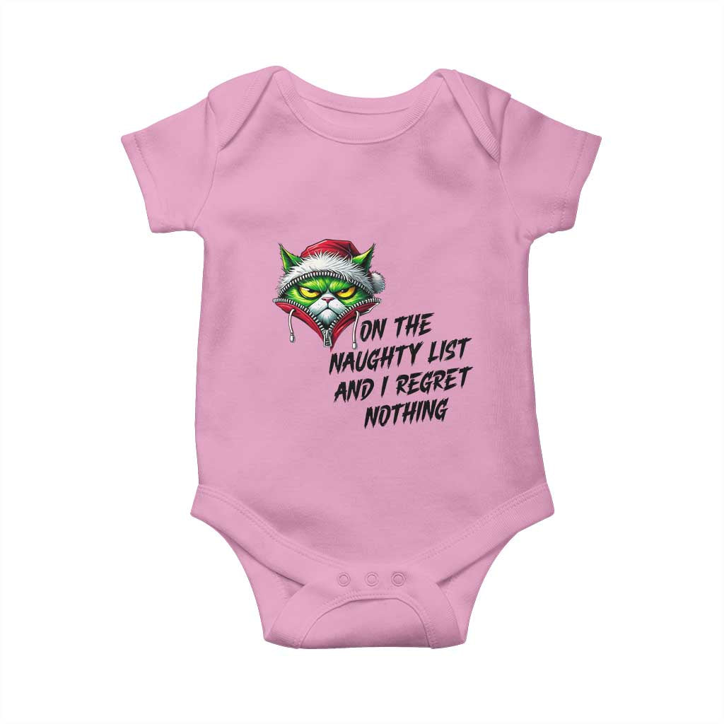 Funny Cat Green Christmas Baby Onesie On The Naughty List And I Regret Nothing - Wonder Print Shop