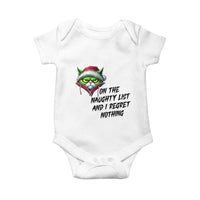 Funny Cat Green Christmas Baby Onesie On The Naughty List And I Regret Nothing - Wonder Print Shop