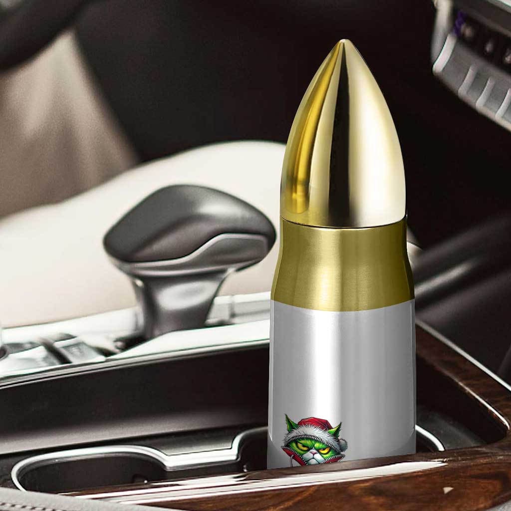 Funny Cat Green Christmas Bullet Tumbler On The Naughty List And I Regret Nothing - Wonder Print Shop