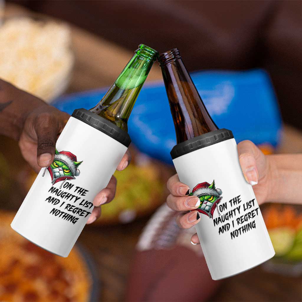 Funny Cat Green Christmas 4 in 1 Can Cooler Tumbler On The Naughty List And I Regret Nothing - Wonder Print Shop