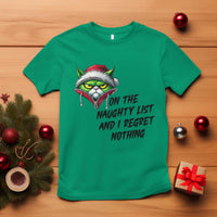 Funny Cat Green Christmas T Shirt On The Naughty List And I Regret Nothing - Wonder Print Shop