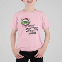 Funny Cat Green Christmas T Shirt For Kid On The Naughty List And I Regret Nothing - Wonder Print Shop