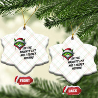 Funny Cat Green Xmas Ceramic Ornament On The Naughty List And I Regret Nothing - Wonder Print Shop