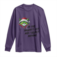 Funny Cat Green Christmas Long Sleeve Shirt On The Naughty List And I Regret Nothing - Wonder Print Shop