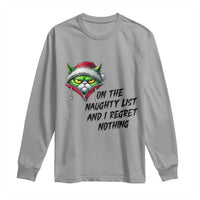 Funny Cat Green Christmas Long Sleeve Shirt On The Naughty List And I Regret Nothing - Wonder Print Shop