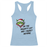 Funny Cat Green Christmas Racerback Tank Top On The Naughty List And I Regret Nothing - Wonder Print Shop