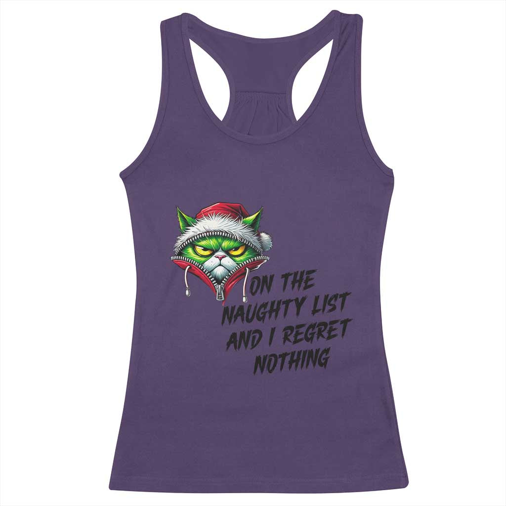 Funny Cat Green Christmas Racerback Tank Top On The Naughty List And I Regret Nothing - Wonder Print Shop