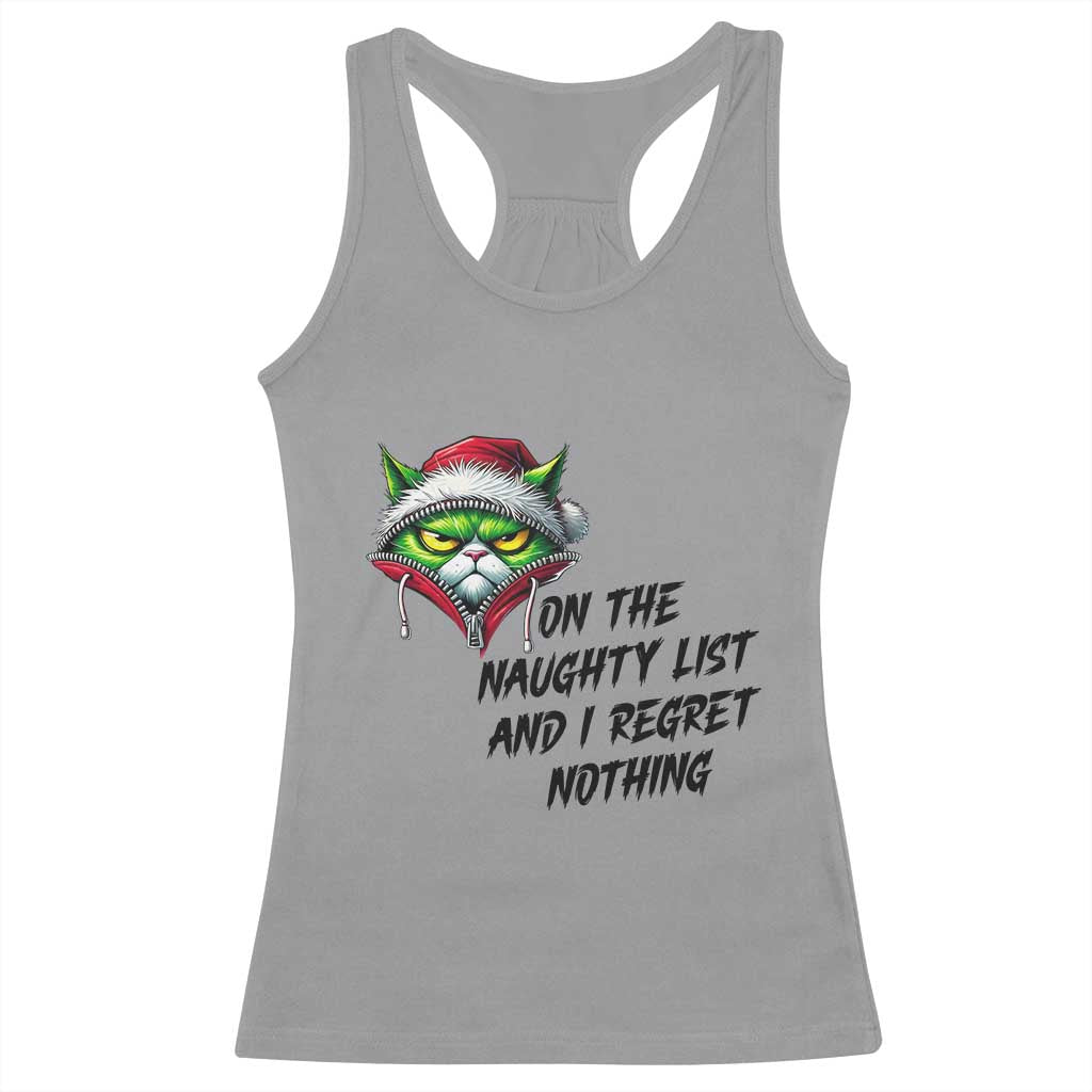 Funny Cat Green Christmas Racerback Tank Top On The Naughty List And I Regret Nothing - Wonder Print Shop