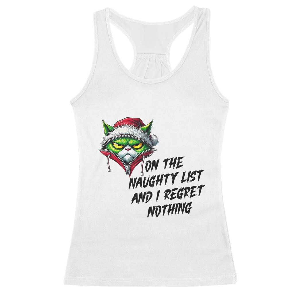 Funny Cat Green Christmas Racerback Tank Top On The Naughty List And I Regret Nothing - Wonder Print Shop