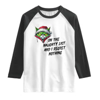 Funny Cat Green Christmas Raglan Shirt On The Naughty List And I Regret Nothing - Wonder Print Shop