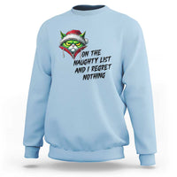 Funny Cat Green Christmas Sweatshirt On The Naughty List And I Regret Nothing - Wonder Print Shop