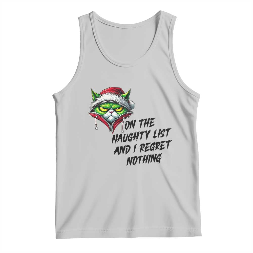 Funny Cat Green Christmas Tank Top On The Naughty List And I Regret Nothing - Wonder Print Shop