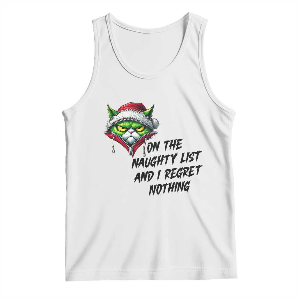 Funny Cat Green Christmas Tank Top On The Naughty List And I Regret Nothing - Wonder Print Shop