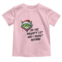 Funny Cat Green Christmas Toddler T Shirt On The Naughty List And I Regret Nothing - Wonder Print Shop