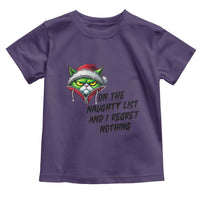 Funny Cat Green Christmas Toddler T Shirt On The Naughty List And I Regret Nothing - Wonder Print Shop