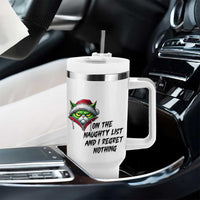 Funny Cat Green Christmas Tumbler With Handle On The Naughty List And I Regret Nothing - Wonder Print Shop