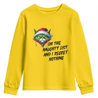 Funny Cat Green Christmas Youth Sweatshirt On The Naughty List And I Regret Nothing - Wonder Print Shop