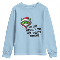 Funny Cat Green Christmas Youth Sweatshirt On The Naughty List And I Regret Nothing - Wonder Print Shop