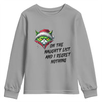 Funny Cat Green Christmas Youth Sweatshirt On The Naughty List And I Regret Nothing - Wonder Print Shop