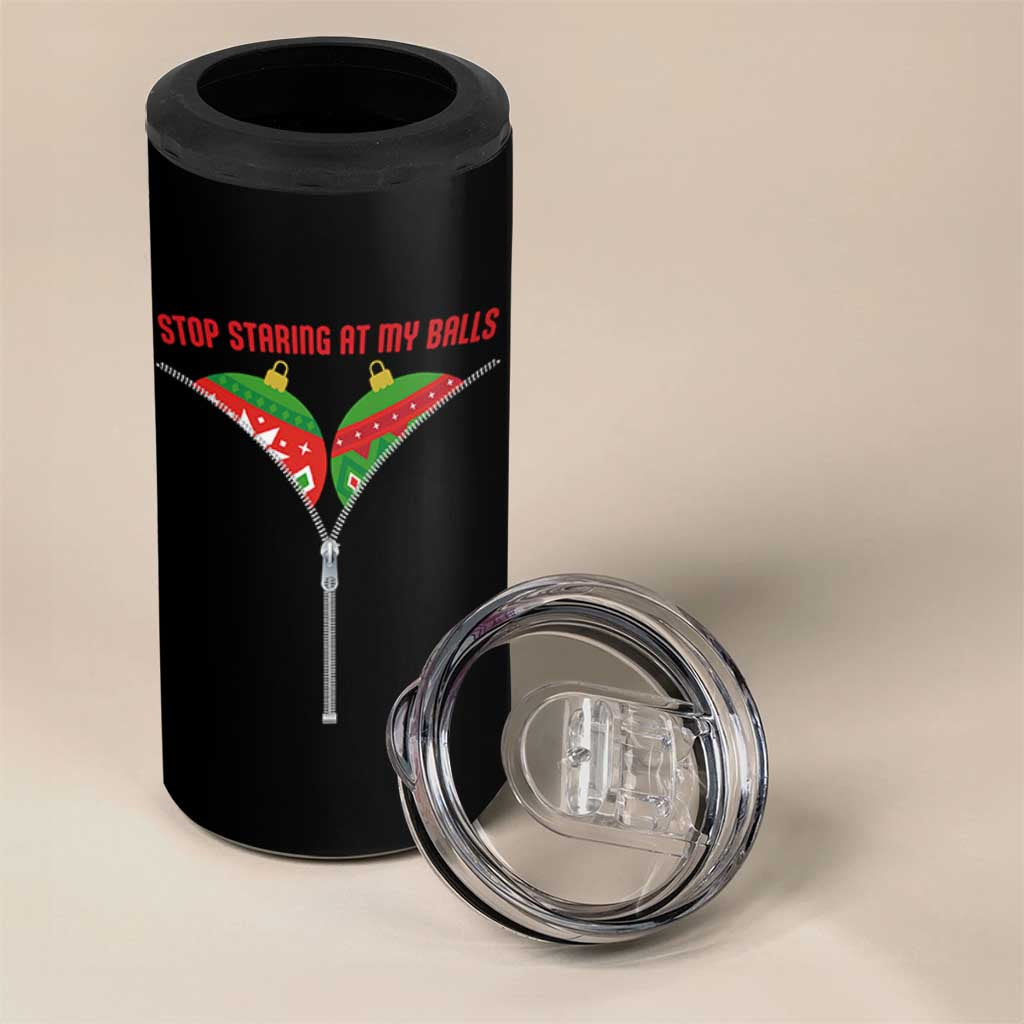 Funny Dirty Christmas 4 in 1 Can Cooler Tumbler Stop Staring At My Balls - Wonder Print Shop
