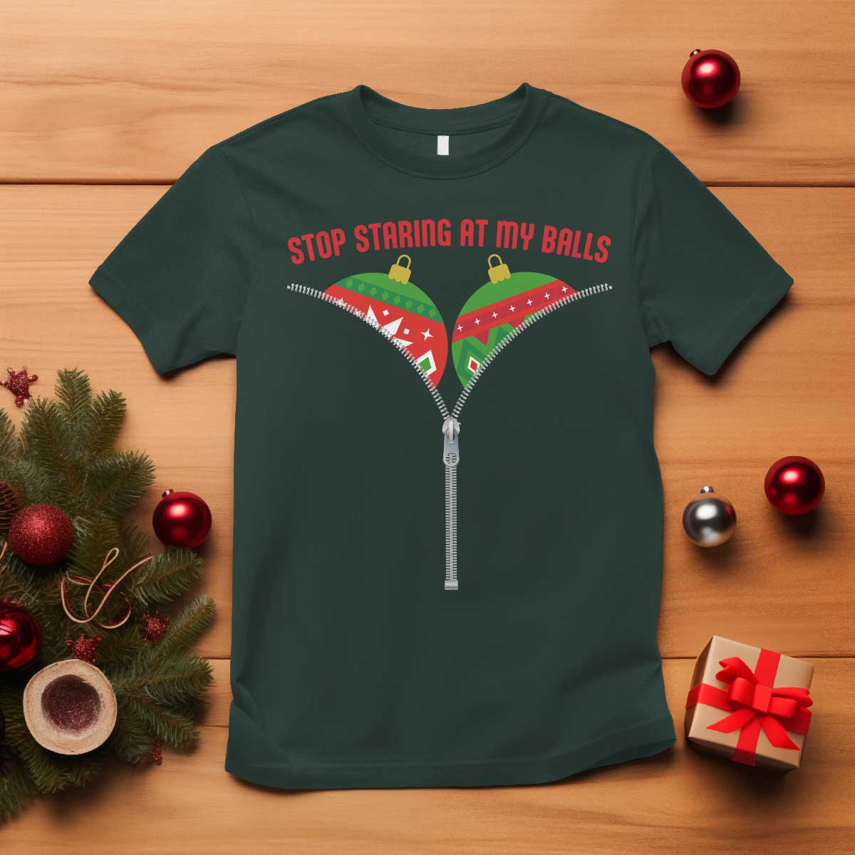 Funny Dirty Christmas T Shirt Stop Staring At My Balls - Wonder Print Shop