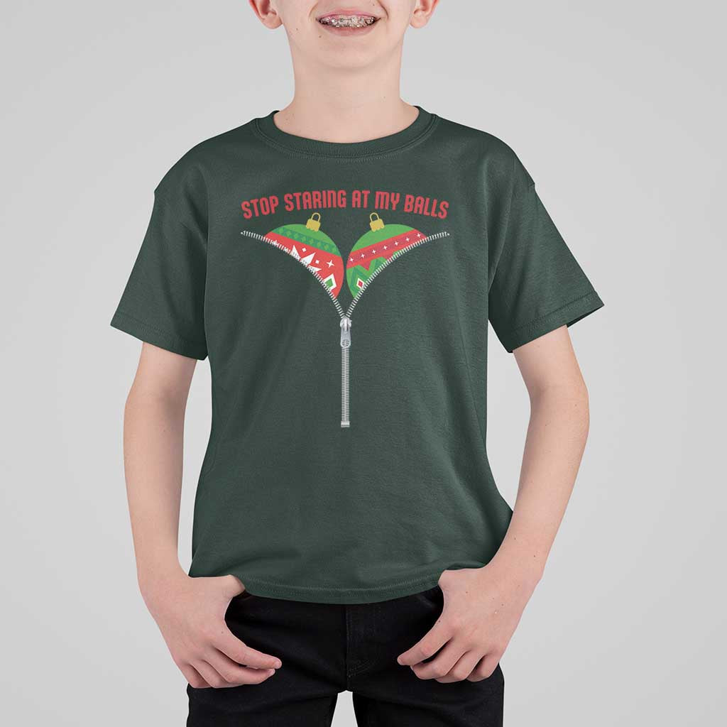 Funny Dirty Christmas T Shirt For Kid Stop Staring At My Balls - Wonder Print Shop