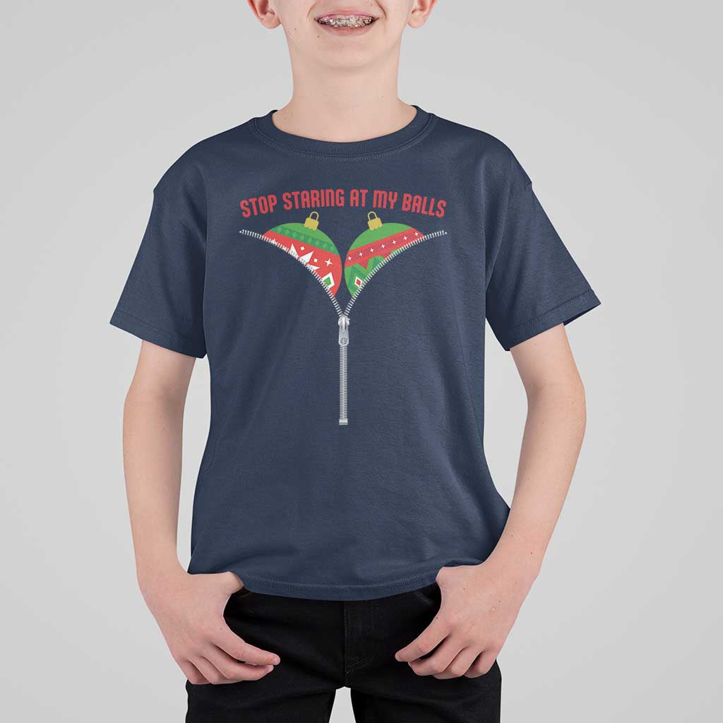 Funny Dirty Christmas T Shirt For Kid Stop Staring At My Balls - Wonder Print Shop