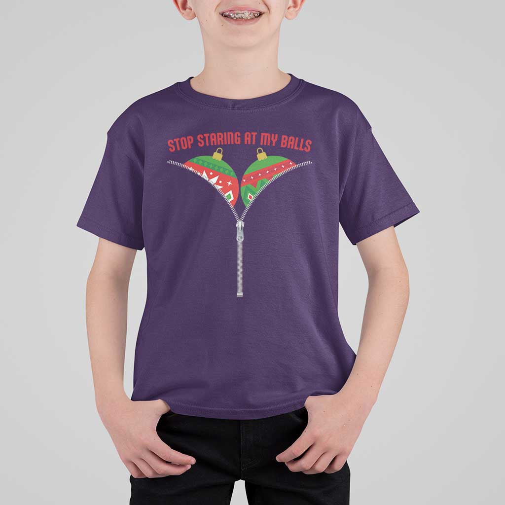 Funny Dirty Christmas T Shirt For Kid Stop Staring At My Balls - Wonder Print Shop