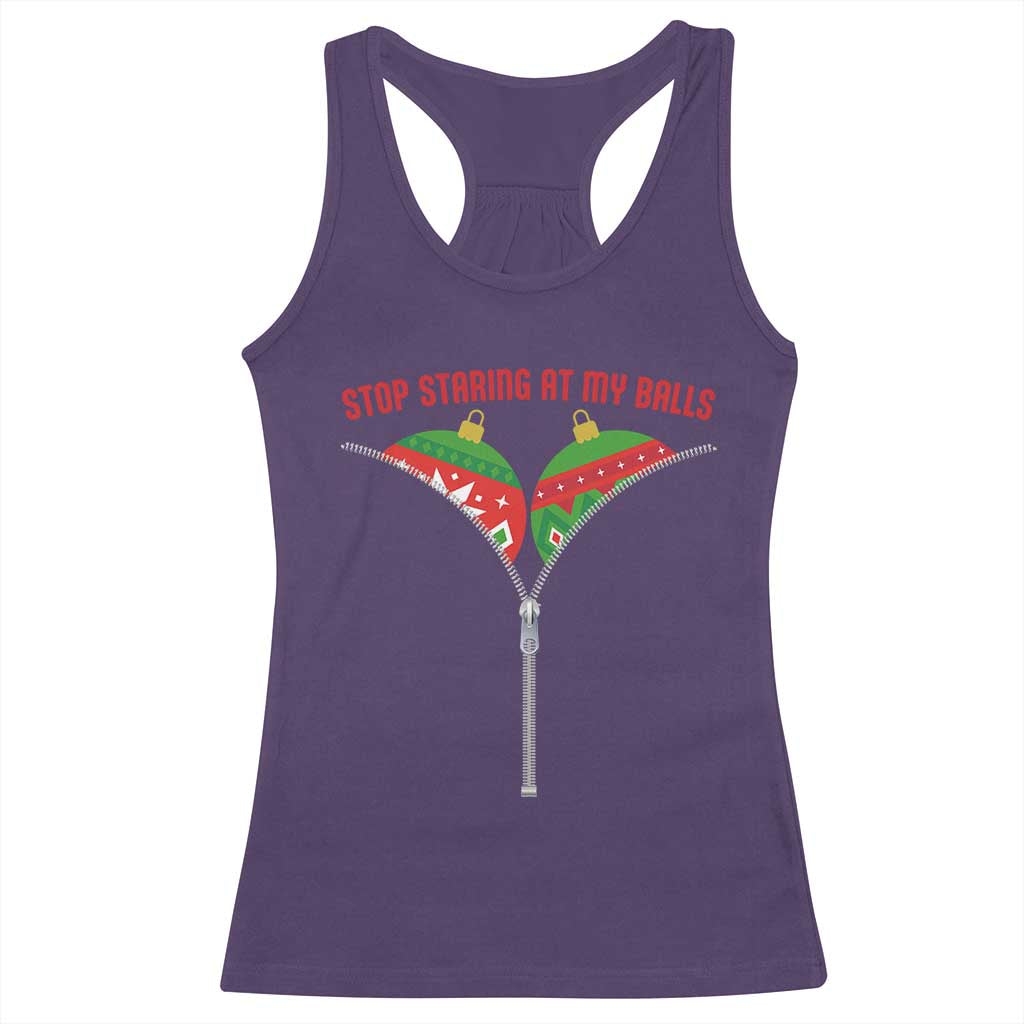 Funny Dirty Christmas Racerback Tank Top Stop Staring At My Balls - Wonder Print Shop