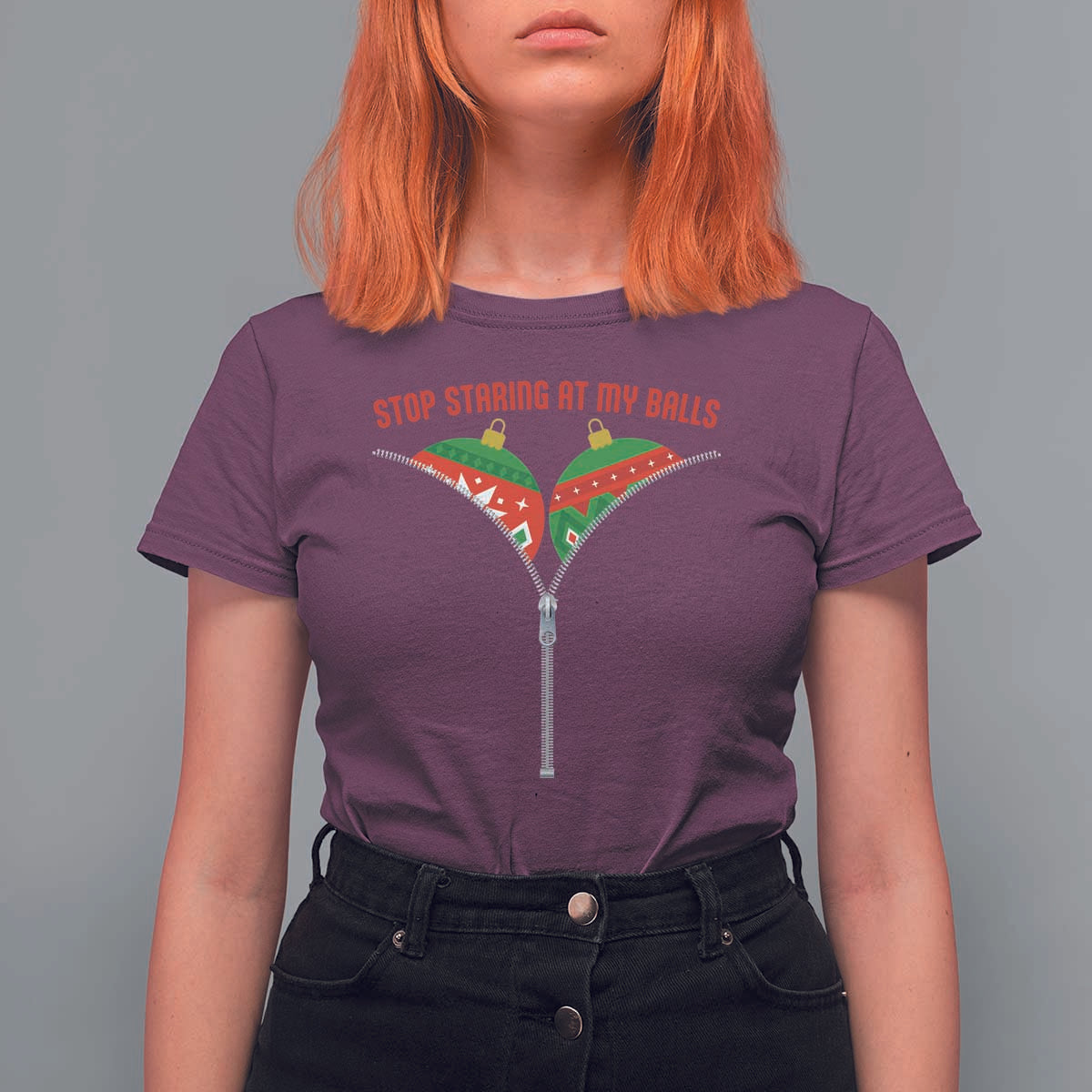 Funny Dirty Christmas T Shirt For Women Stop Staring At My Balls - Wonder Print Shop
